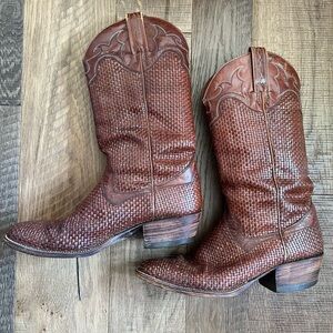 Dan Post 9.5D Leather Basket Weave Cowboy Boots